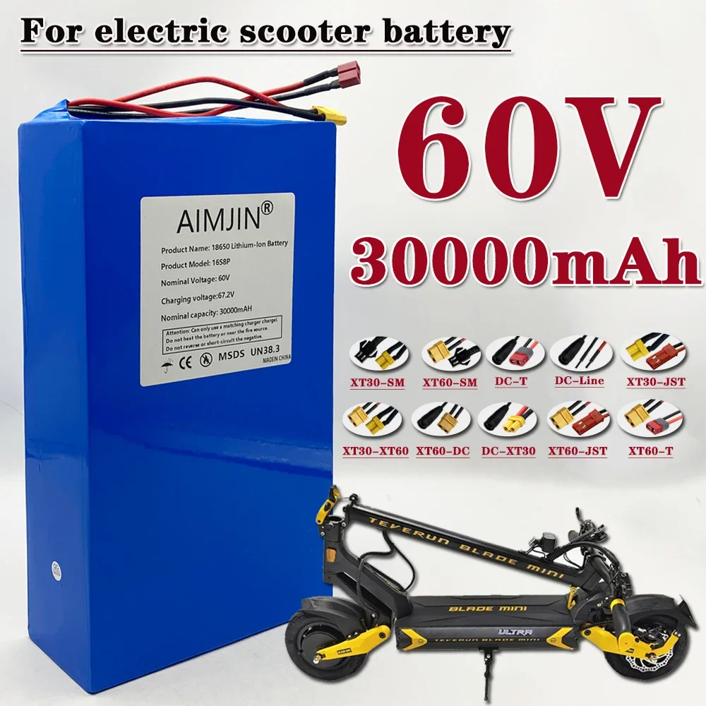 

60V 30000mAh High-capacity 16S8P Rechargeable ithium Battery 1000-3000W high power，for Electric Scooter Battery With BMS