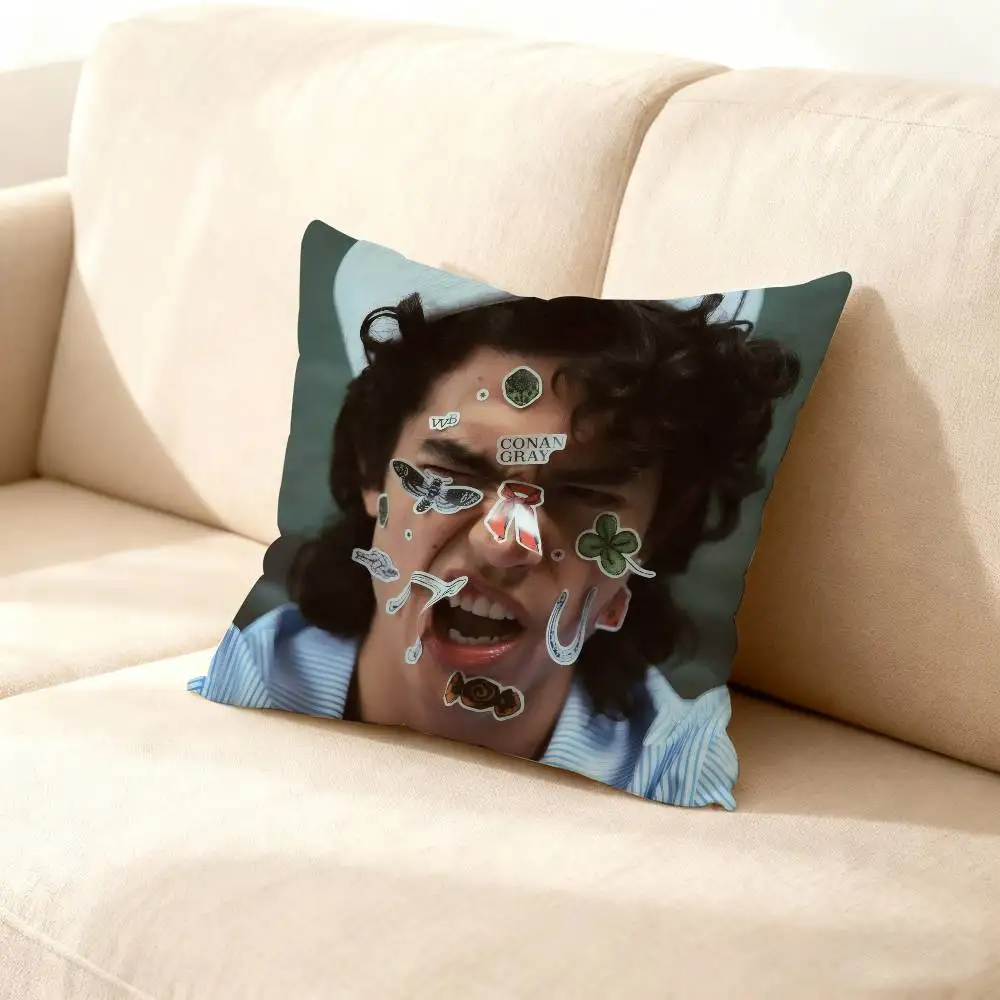 

C-Conan Gray Wishbone Pillow Case For Sofa Decor Car Office Room Printing Cushion Cover Decorations and Protector