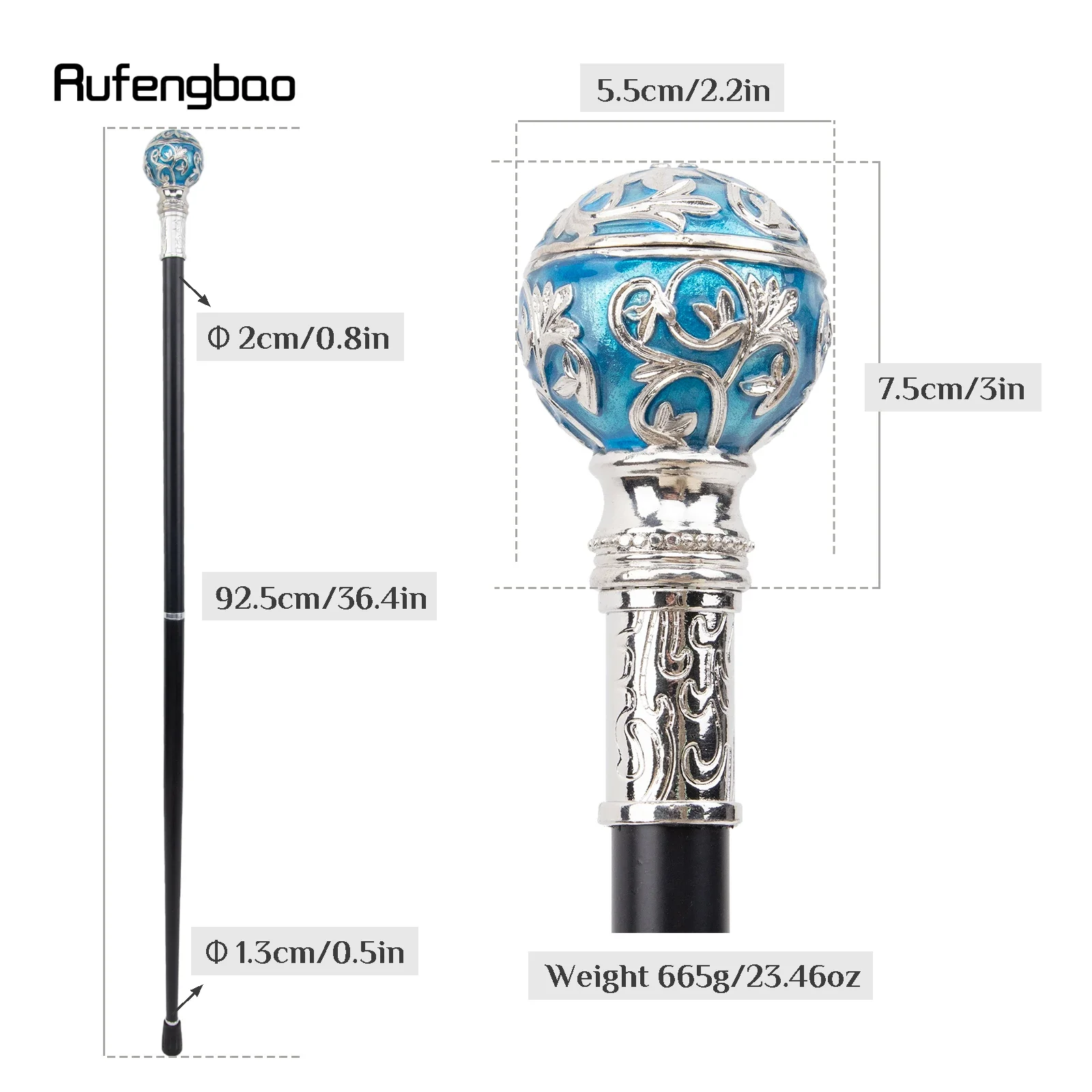 Blue White Flower Ball White Walking Cane Fashion Decorative Walking Stick Gentleman Elegant Cosplay Cane Knob Crosier 90cm