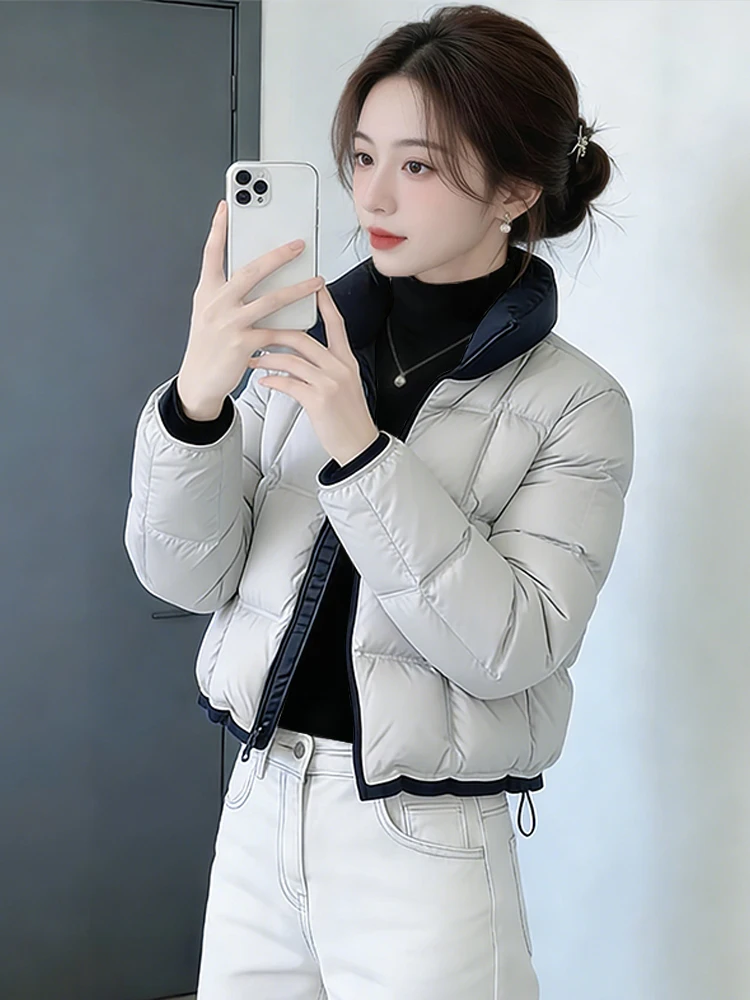 

Теплая утепленная женская куртка из флиса с наполнителем из хлопка и полиэстера, свободного кроя, в корейском стиле, для повседневной носки, с декоративными вставками.