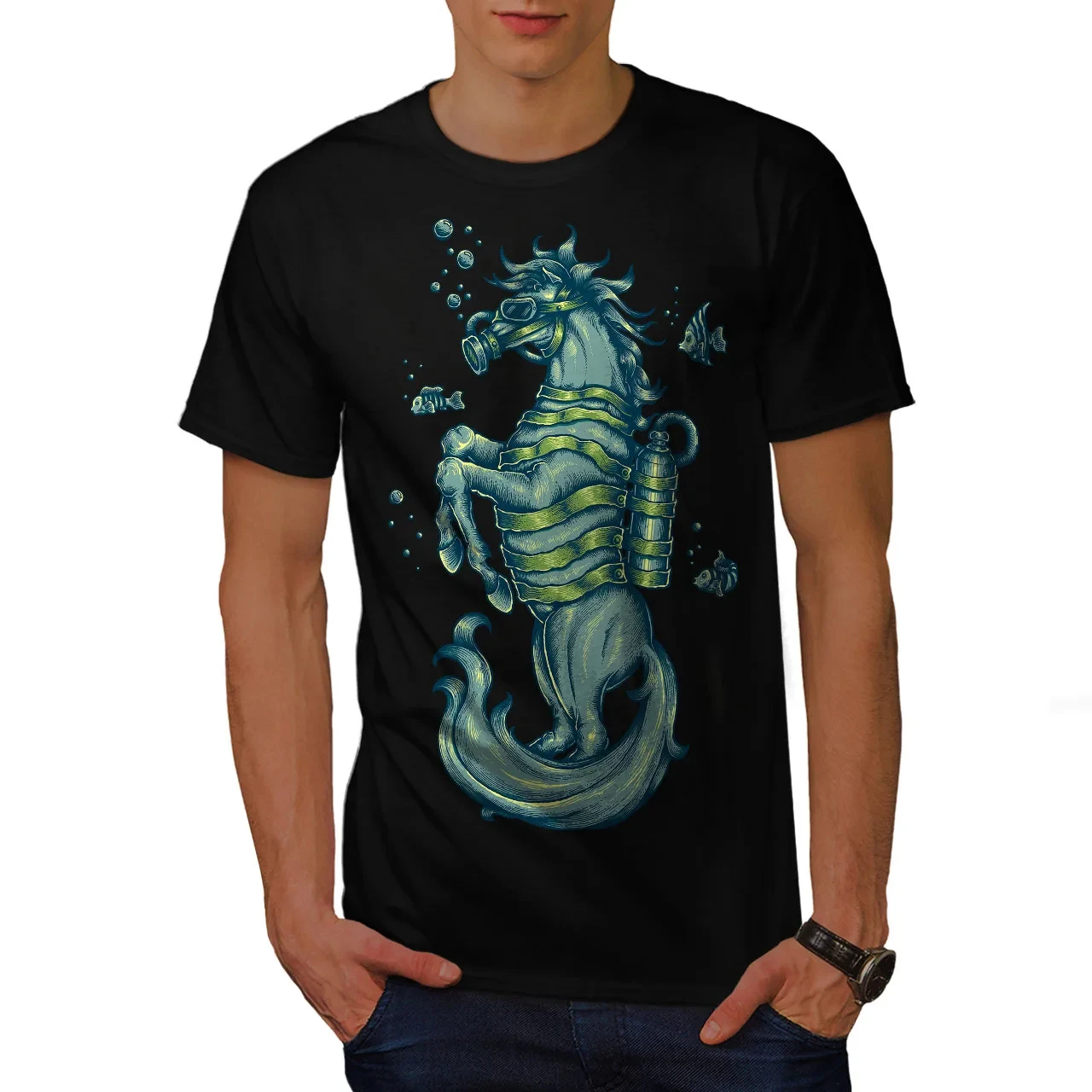 Unique Design Scuba Diver Funny Sea Horse T-Shirt. Summer Cotton O-Neck Short Sleeve Mens T Shirt New Size S-3XL