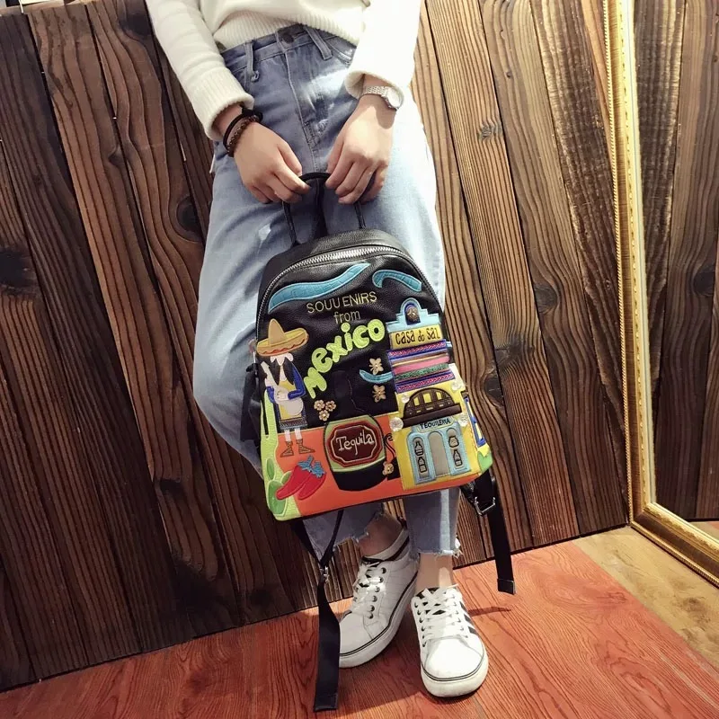 

FFOOOOOO 2025 Новая женская сумка в стиле ретро Ba с ручной вышивкой, корейская сумка с двойным плечом10, повседневный мультяшный узор