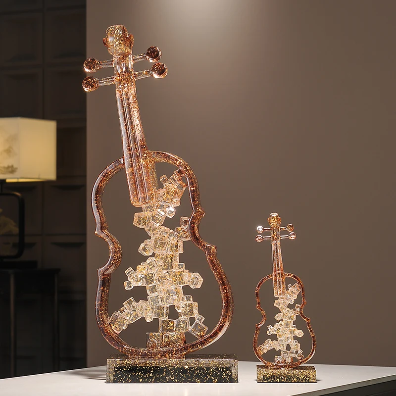 pp-Modern Art Music Figurine Violin Sculpture Luxury Living Transparent Resin Statue TV Cabinet Wine Cabinet Model Home Decor