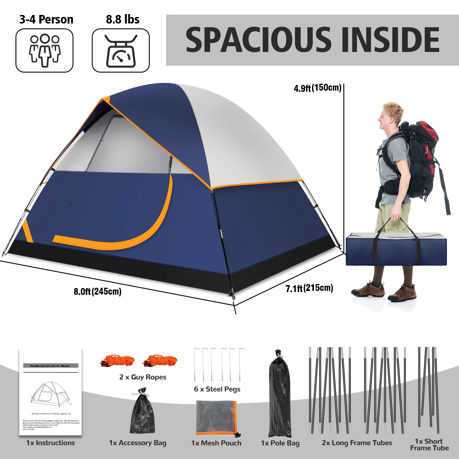 4 Person Camping Tent Gazebo Canopy With Removable Rainfly Portable Outdoor Family Tent For Camping Travel Fishing Hiking Scouts