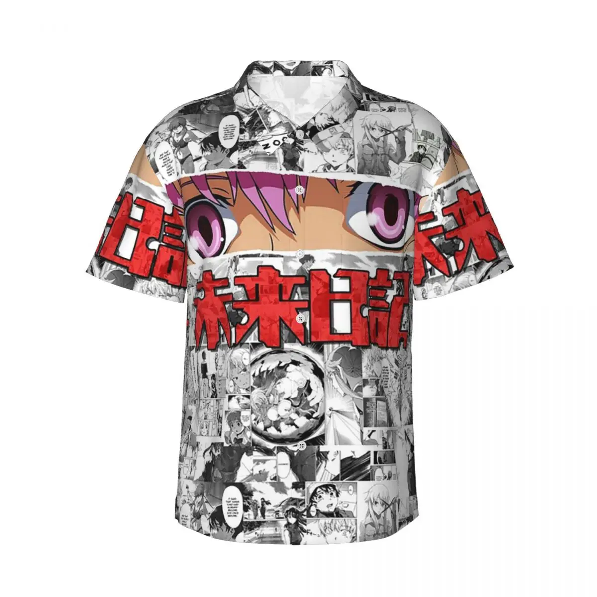 

Yuno Gasai By Mirai Nikki Men's Shirts Hawaiian Short Sleeve Shirt Funny Button Tops for Summer Beach