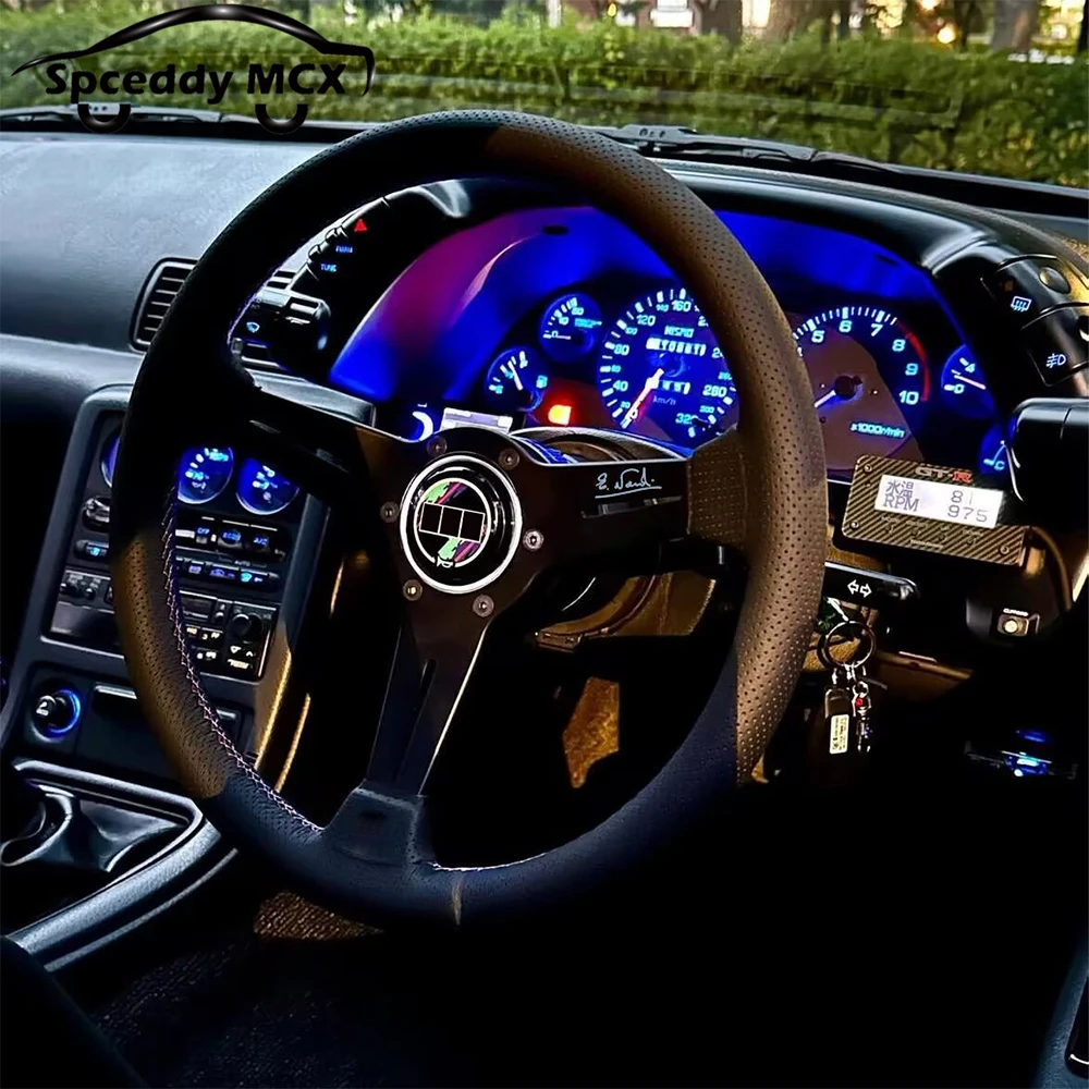 Deep Dish HK-Na 3 Color Car Sport Steering Wheel 14inch 350mm Perforated Leather Universal