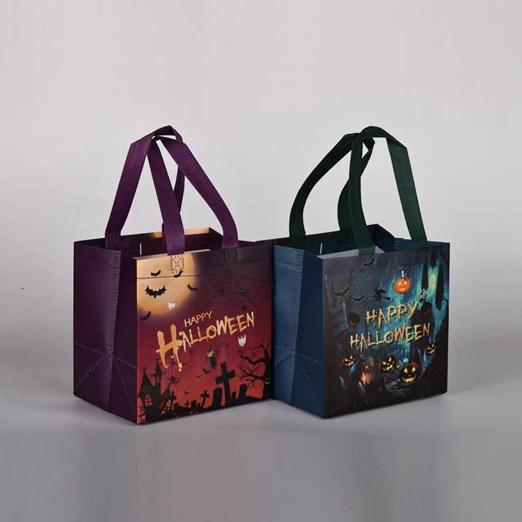 Halloween Trick or Treat Bag Non Woven Reusable Shopping Tote Large Capacity Pumpkin Ghost Candy Bag Portable Handbag