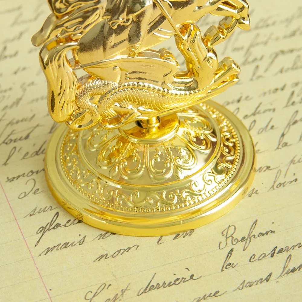 HTISOK Orthodox Myth George  Gold Plated Religion Gift Box Church Home Table Stand Religion Statue