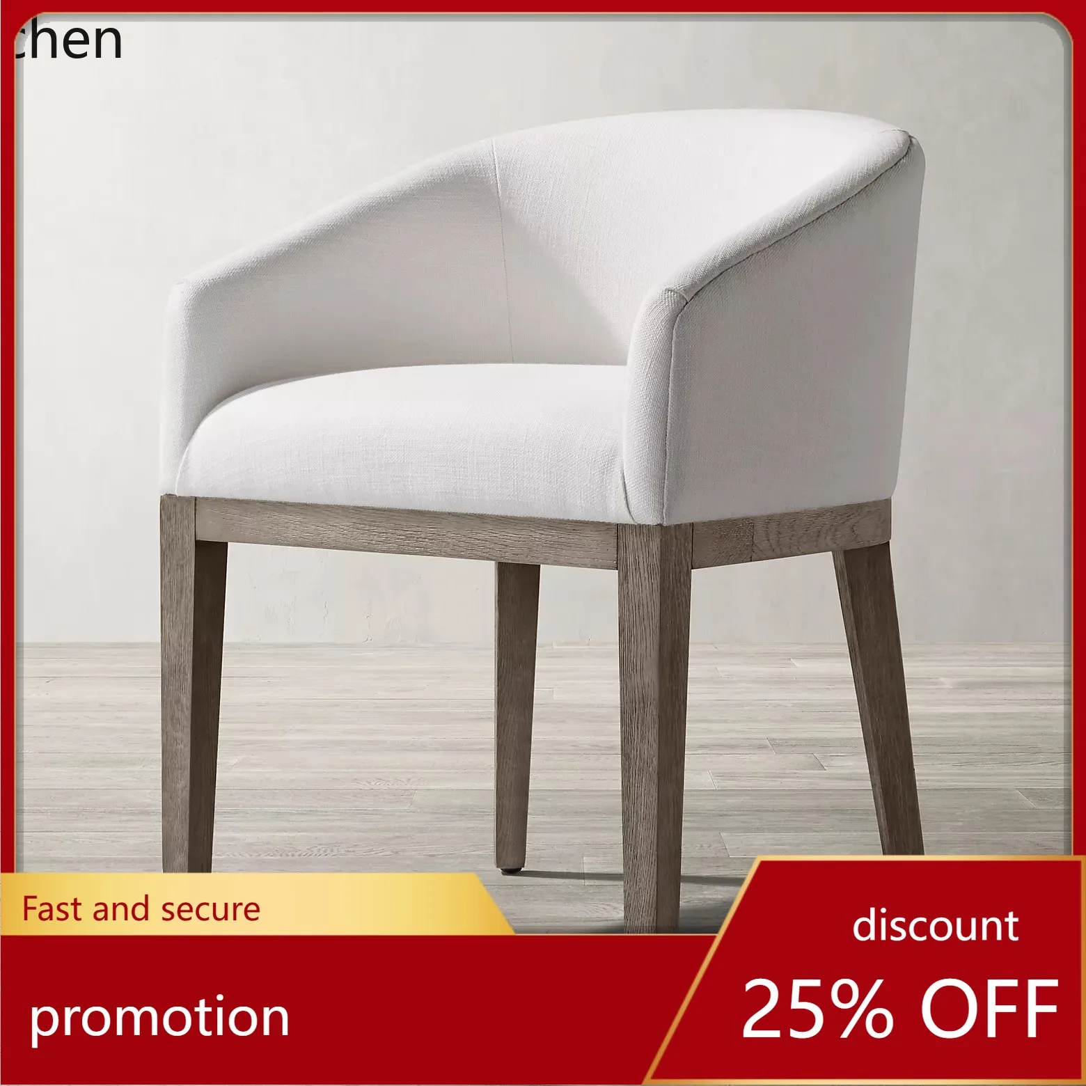 CZ  Solid Wood Dining Chair Modern Minimalist Linen Soft Cover Bar Chair