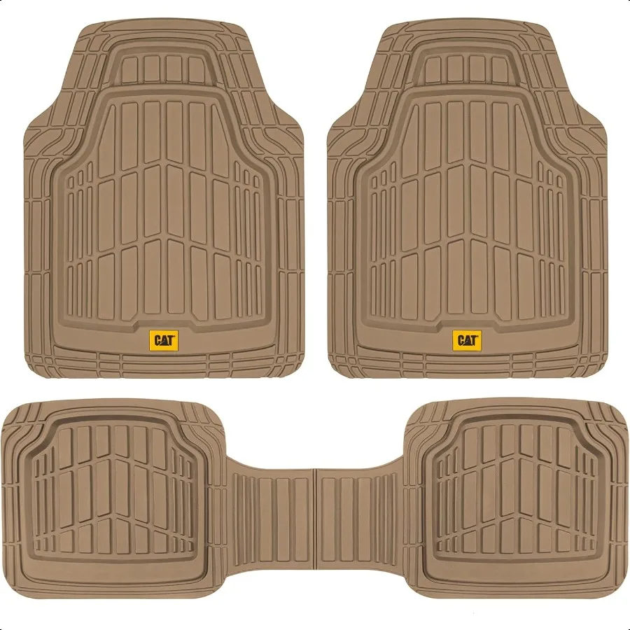 ® ToughRide™ HeavyDuty 3 Piece Rubber All Season Floor Mats for Car Truck Van SUV Beige Premium Trim to Fit Cars Floor Mat All