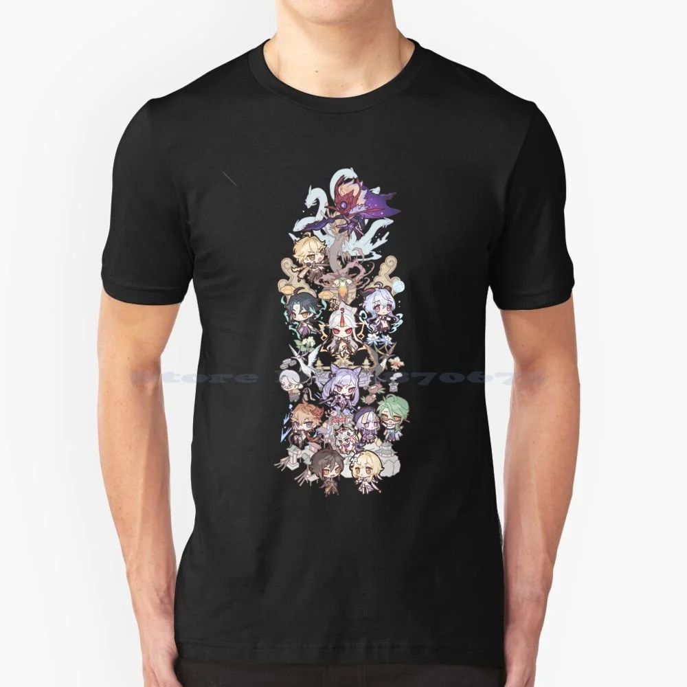 Genshin Impact Chibi Assemble Ultra T Shirt 100% Cotton Tee Genshin Impact Characters Genshin Impact Chibi Childe Chongyun