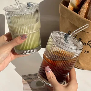 كوب زجاجي شفاف مع غطاء وقش ، كوب قهوة مثلج ، فنجان شاي ، عصير ، حليب ، أكواب ماء ، 450 مل ، 1 قطعة ، 2 قطعة أفضل 12 كوبا من الزبادي Thermomix مبيعا - رقم 10