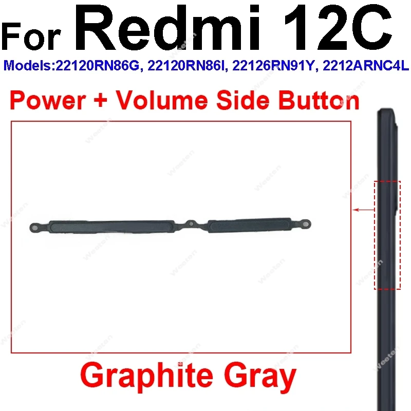 Power Volume Side Button For Xiaomi Redmi 12 12C 5G On Off Power Button Volume Control Side Keys Replacement Repair Parts