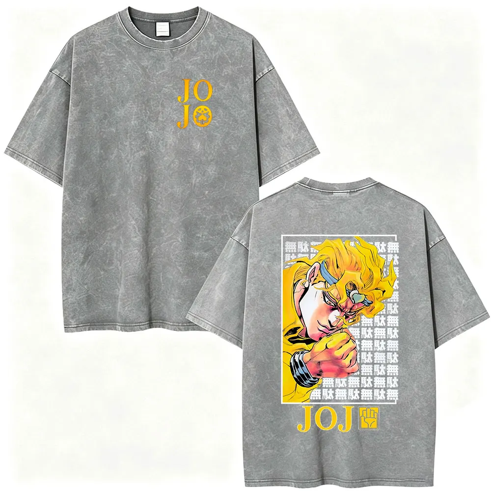 Anime Jojo Bizarre Adventure Killer Queen Giorno Giovanna Vintage Washed T Shirt Men Casual Oversized Short Sleeves T-shirt Tops view 5