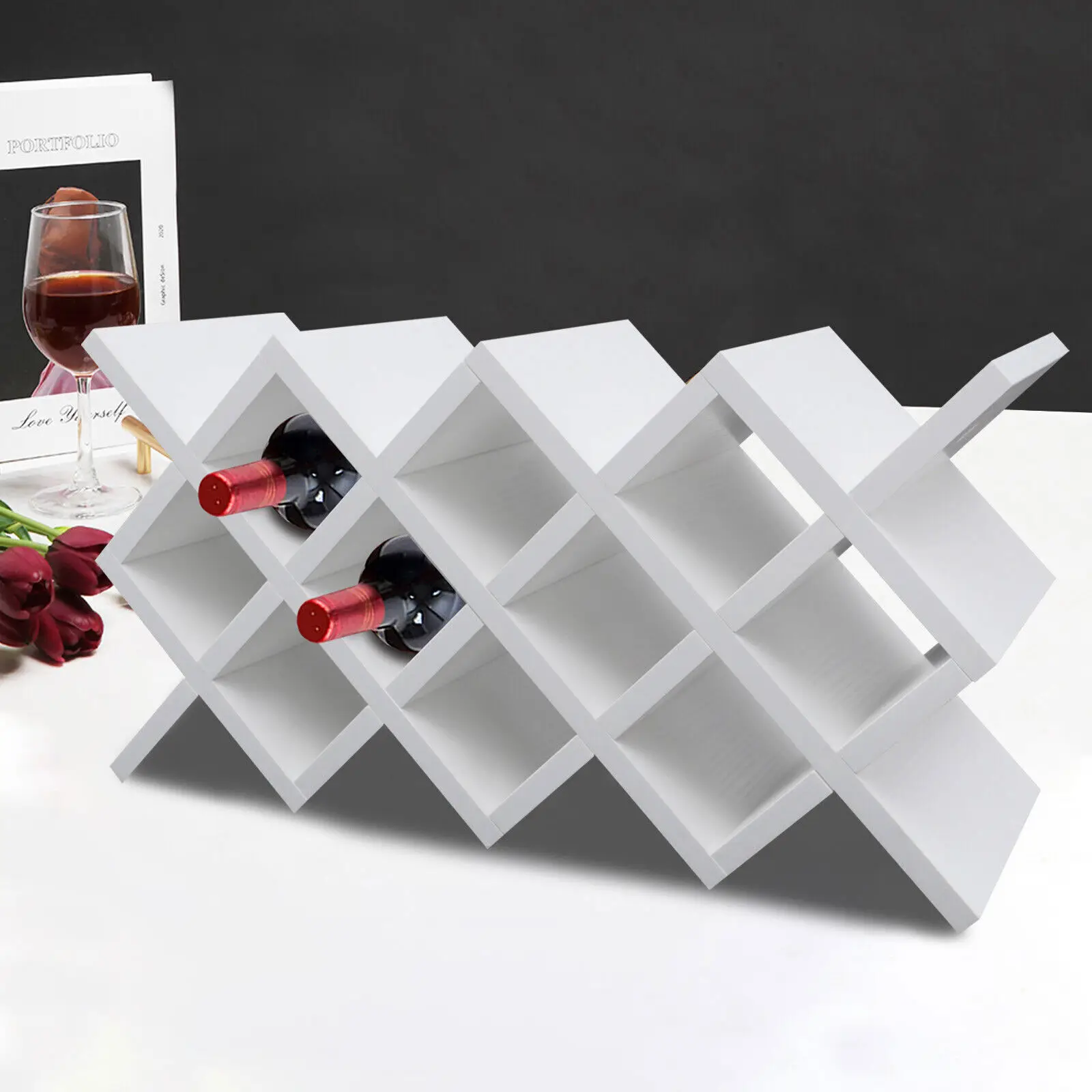 Free-Standing Wine Rack Countertop Storage Shelf Glass Wine Bottle Organizer US