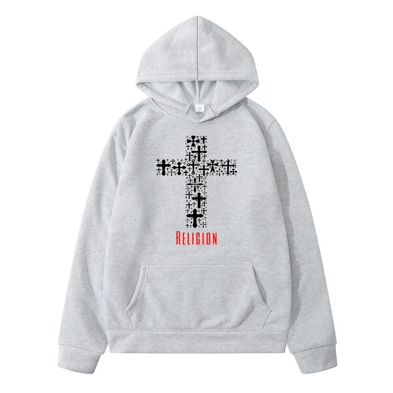 Religion Cross Printed Autumn Pure Cotton Clothing Hoodies Sweatshirt Men's Winter Sweater Y2k Hoodie Streetwear Harajuku