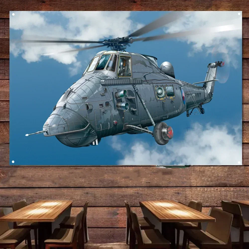 Wessex HAS.3 Attack Helicopter Poster Wall Chart - Military Art Banner - Air Force Army Fans Wall Hanging Flag Canvas Painting