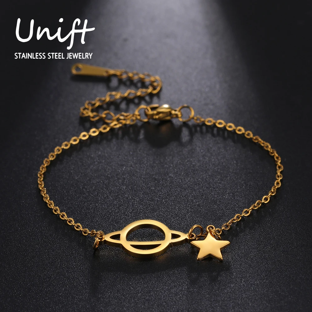 Unift Planet Saturn Star Bracelets Women Astronomy Stainless Steel Bracelet on Hand Fashion Galaxy Jewelry Bridesmaids Wholesale