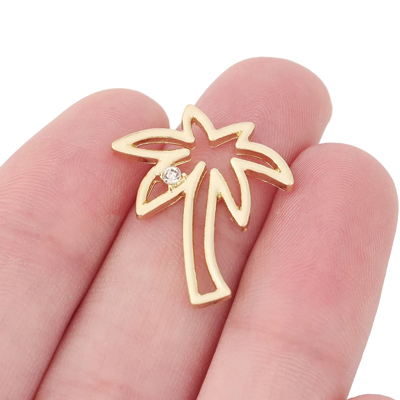 

10 x Gold Color Palm Tree & Rhinestone Charms Pendants for Earrings Necklace DIY Jewelry Making Accessories 25x22mm