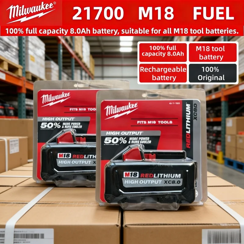 

Original M18Milwaukee XC 18V 8.0Ah, For Milwaukee Tool Rechargeable Battery 18V 48-11-2830 0730-20 21700 cell M18 Battery