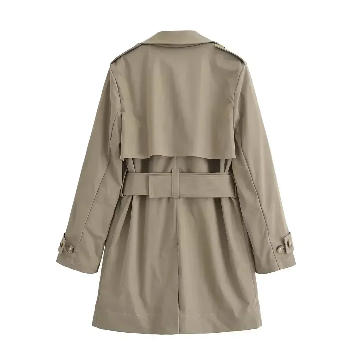 Trench-coat court à double boutonnage pour femme avec ceinture, manches longues, poche latérale, rétro, décontracté, nouvelle mode, 2024