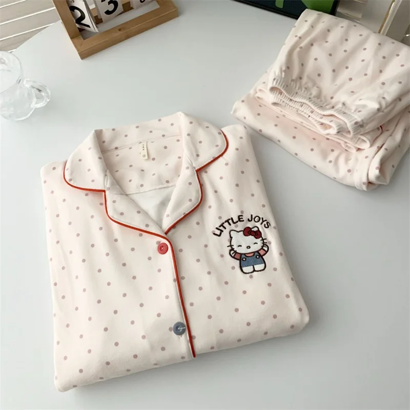 Hello Kitty Women's Pajamas, Velvet Cute Cartoon Set, Warm and Comfortable Woolen Pajamas, Two Piece High Quality Home Clothes