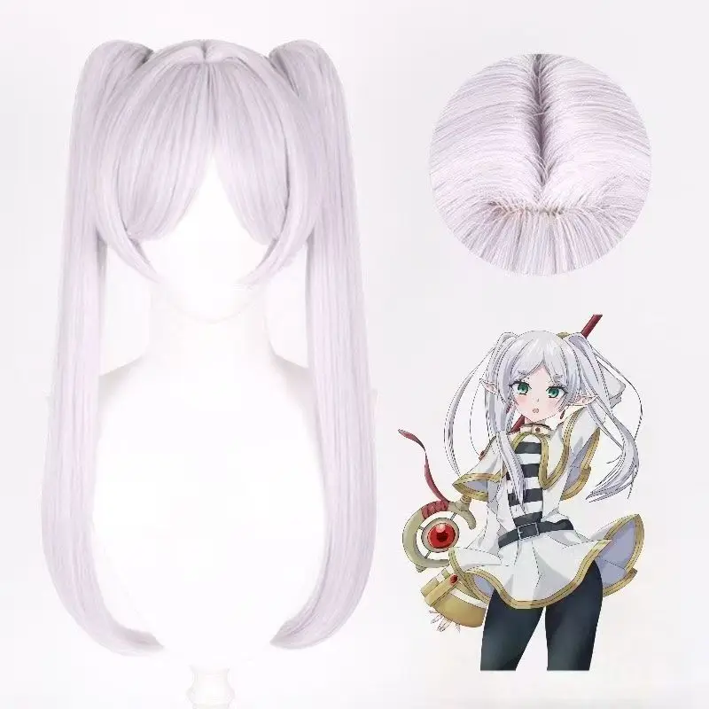 anime-frieren-beyond-journey's-end-frieren-cos-wig-silver-white-long-double-ponytail-synthetic-hair-halloween-party-cosplay-wigs