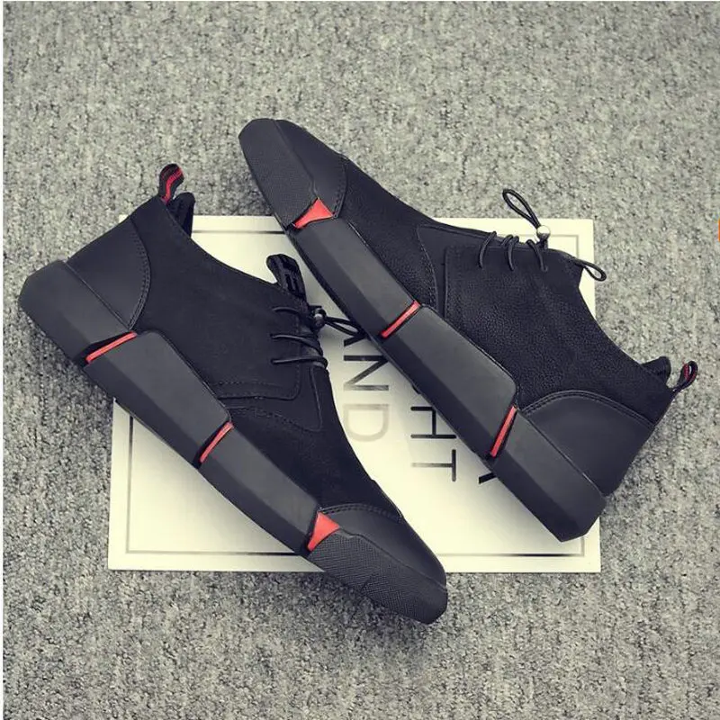 Brand High quality all Black Men\'s leather casual shoes Fashion Sneakers winter keep warm with fur flats big  size 45 46 896