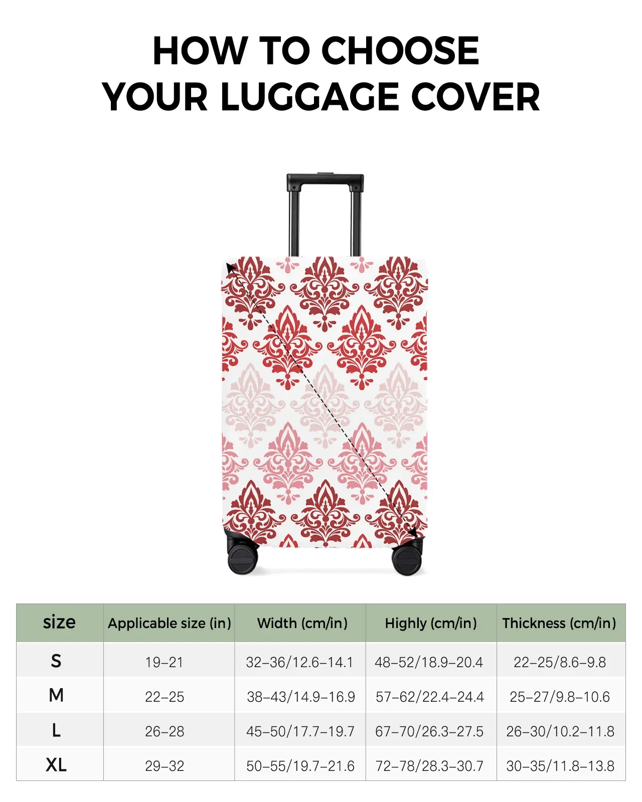 Luxury Pattern Gradient Red Luggage Cover Stretch Suitcase Protector Baggage Dust Case Cover for 18-32 Inch Travel Suitcase Case