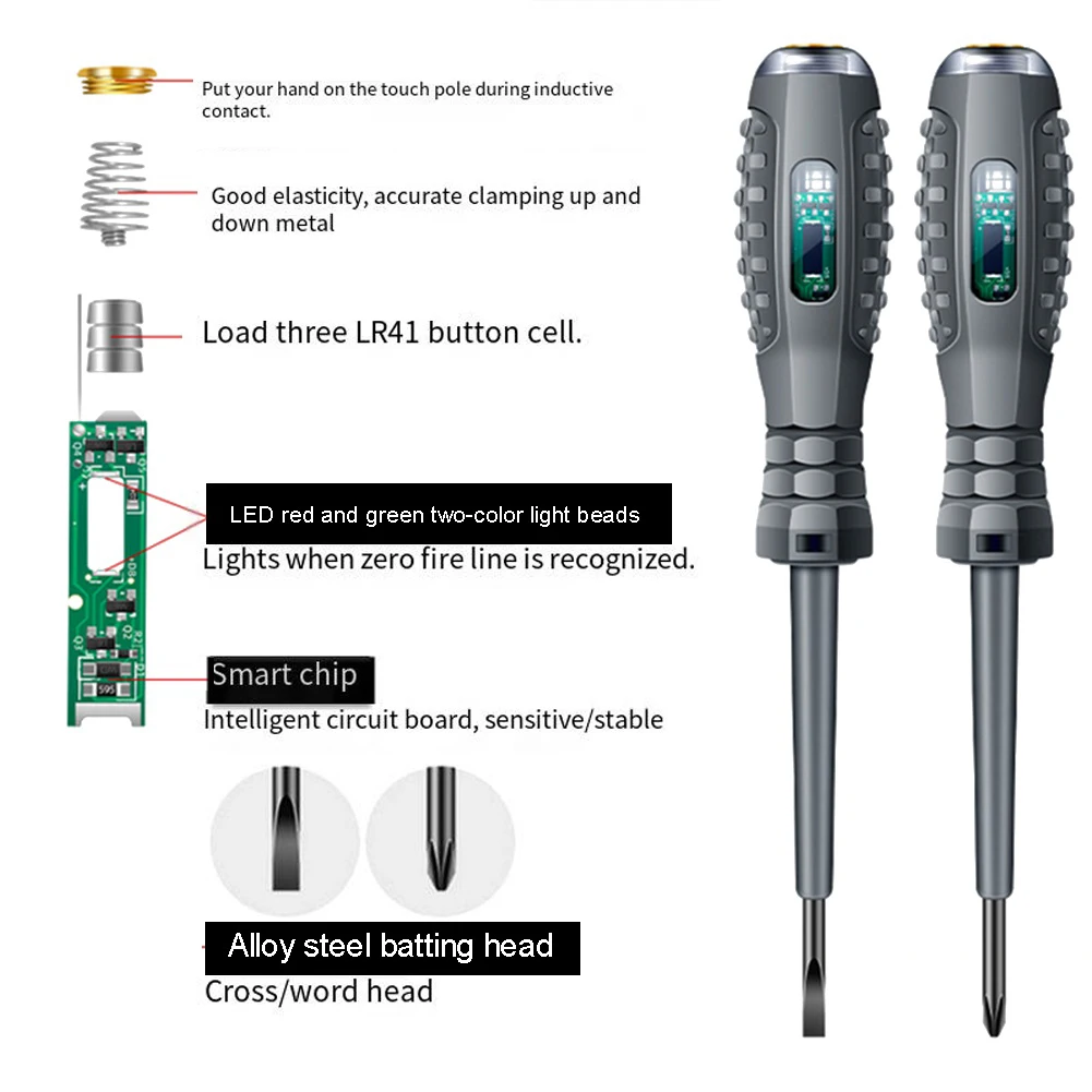 Digital Voltage Indicator Tester Pen AC Non-contact Induction Pencil Voltmeter Detector Slotted Screwdriver With Battery