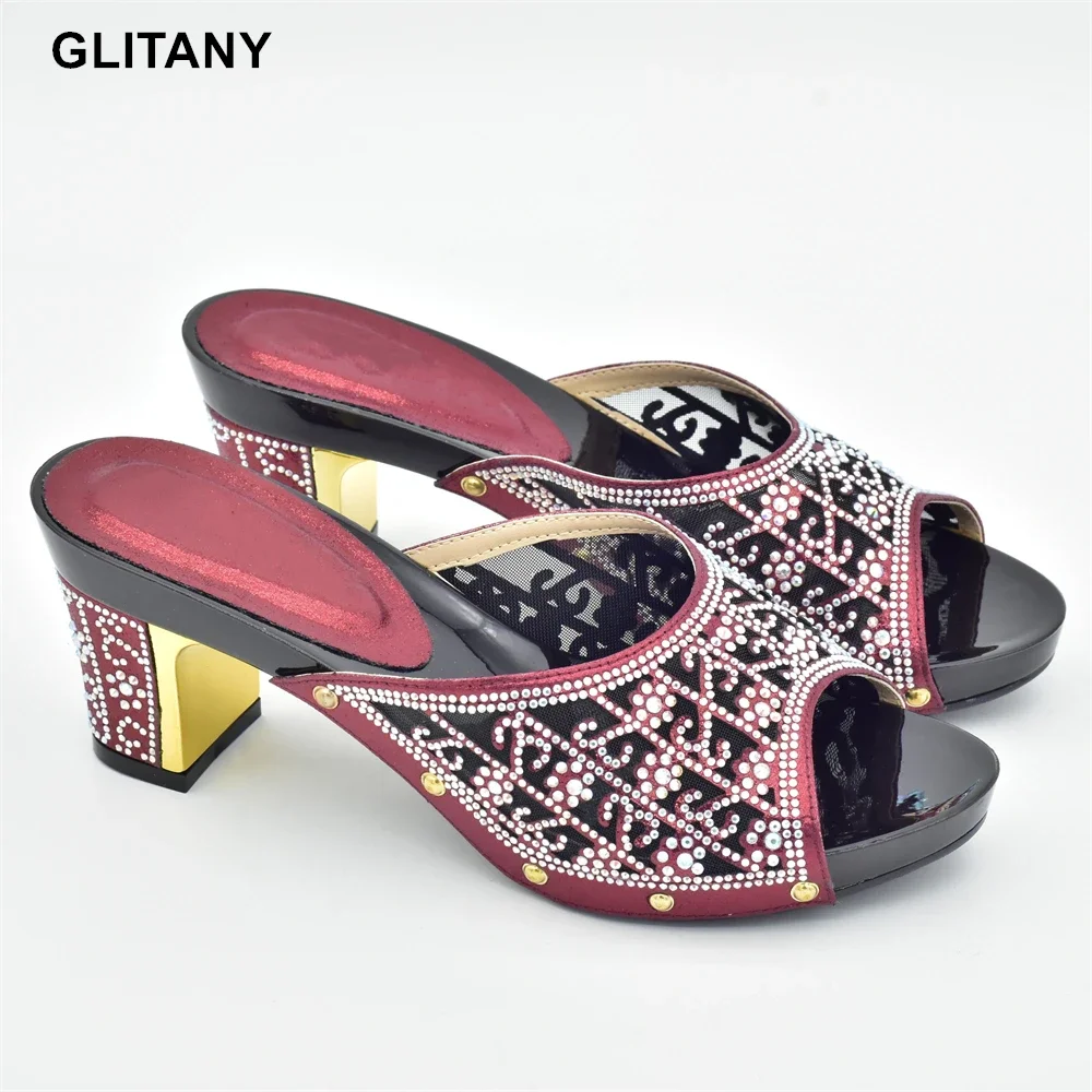

Latest Design Womens Dress Shoes Open Toe Slip on Wedding Shoes Decorated with Rhinestone Pumps Women Shoes High Heels Pumps