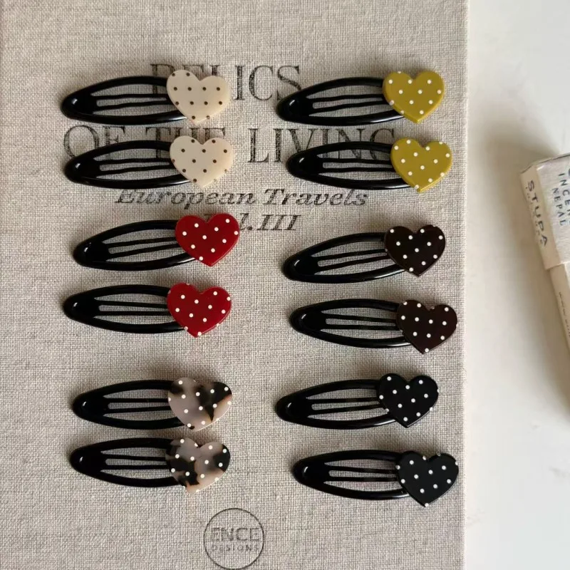 Women Retro Polka Dot Heart Grids Barrettes Side Clip BB Clip Forehead Bangs Clip Headwear New Arrival