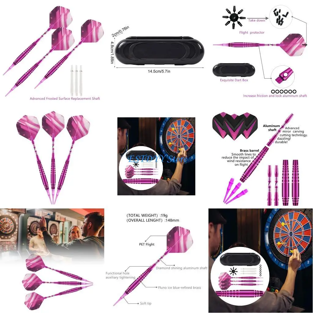 

G6DE Алюминиевые рукоятки для дартс с ПЭТ-полетом для профессионалов и начинающих, набор дротиков 19 г, набор из 3 дротиков с и