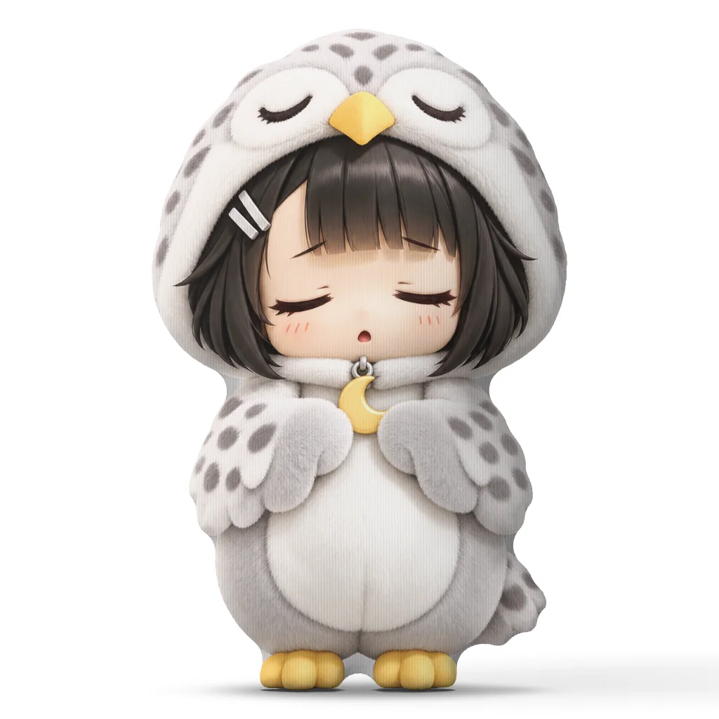 Chibi Girl in Snowy Owl Onesie Shaped Pillow Cushion Irregular Stuffed Throw Pillows for Sofa Home Decoration Gift