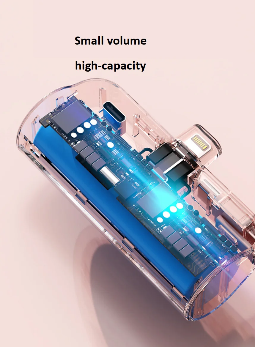 5000ma portable mini power bank with holder function and both iPhone Lightning and type-c interfaces