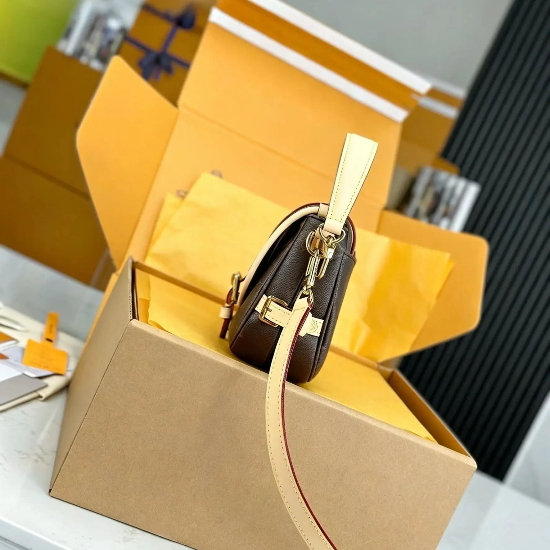 Two-tone Brown Leather Mini Flap Crossbody Bag, Luxury Multi-Way Mini Handbag