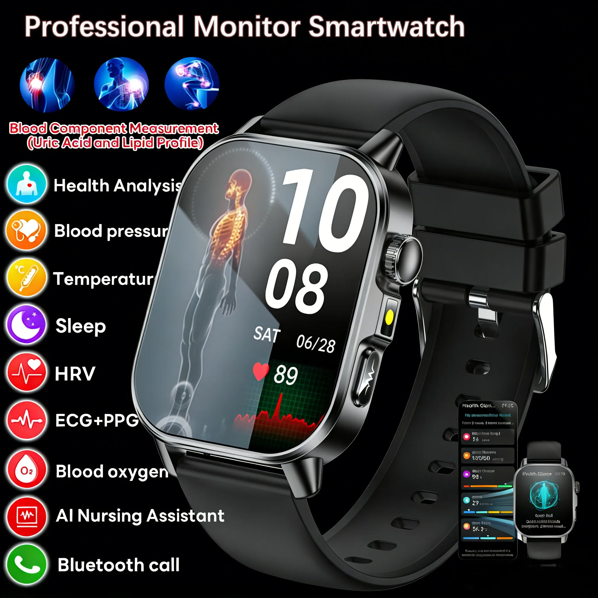 

2026 New Precise Health Analysis Smart Watch Men Blood Lipid Uric Acid Tracker ECG Clock 2.0inch Bluetooth Call Smartwatch Women