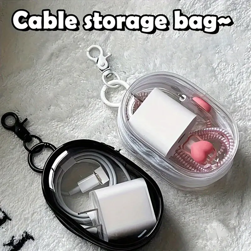 Portable Mini Clear Zipper Storage Bag - Space-Saving Organizer for Earphones & Chargers, Versatile with Handy Keychain Loop