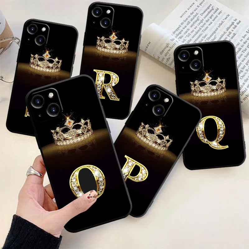 Letter Monogram Gold Phone Case For iPhone 15 14 13 12 11 Pro Max Plus 13 Mini X XR XS MAX 8 7 6 Plus TPU Phone Cover Coque