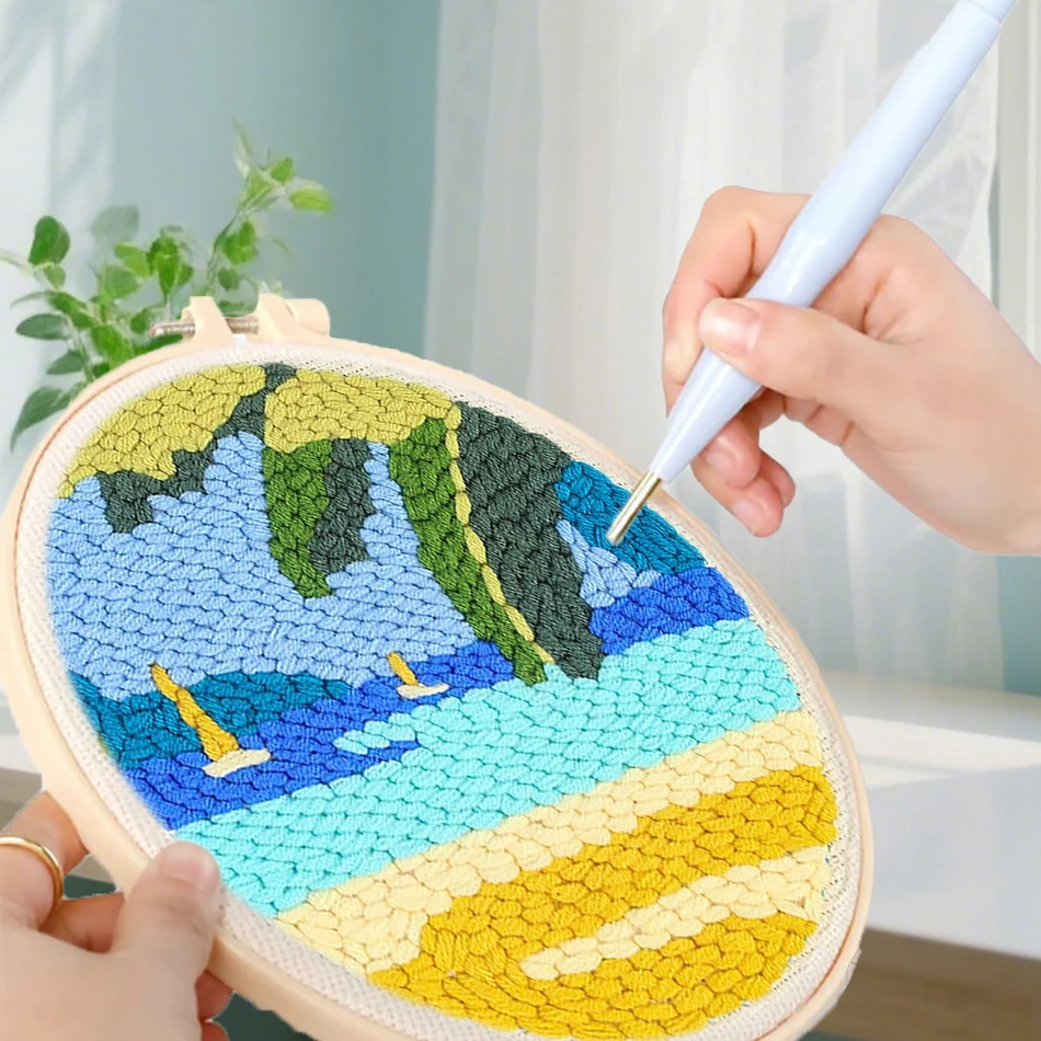 

GATYZTORY punch needle embroidery kits Simple scenery Sewing accessories Embroidered patches Yarn Cross stitch set adult crafts