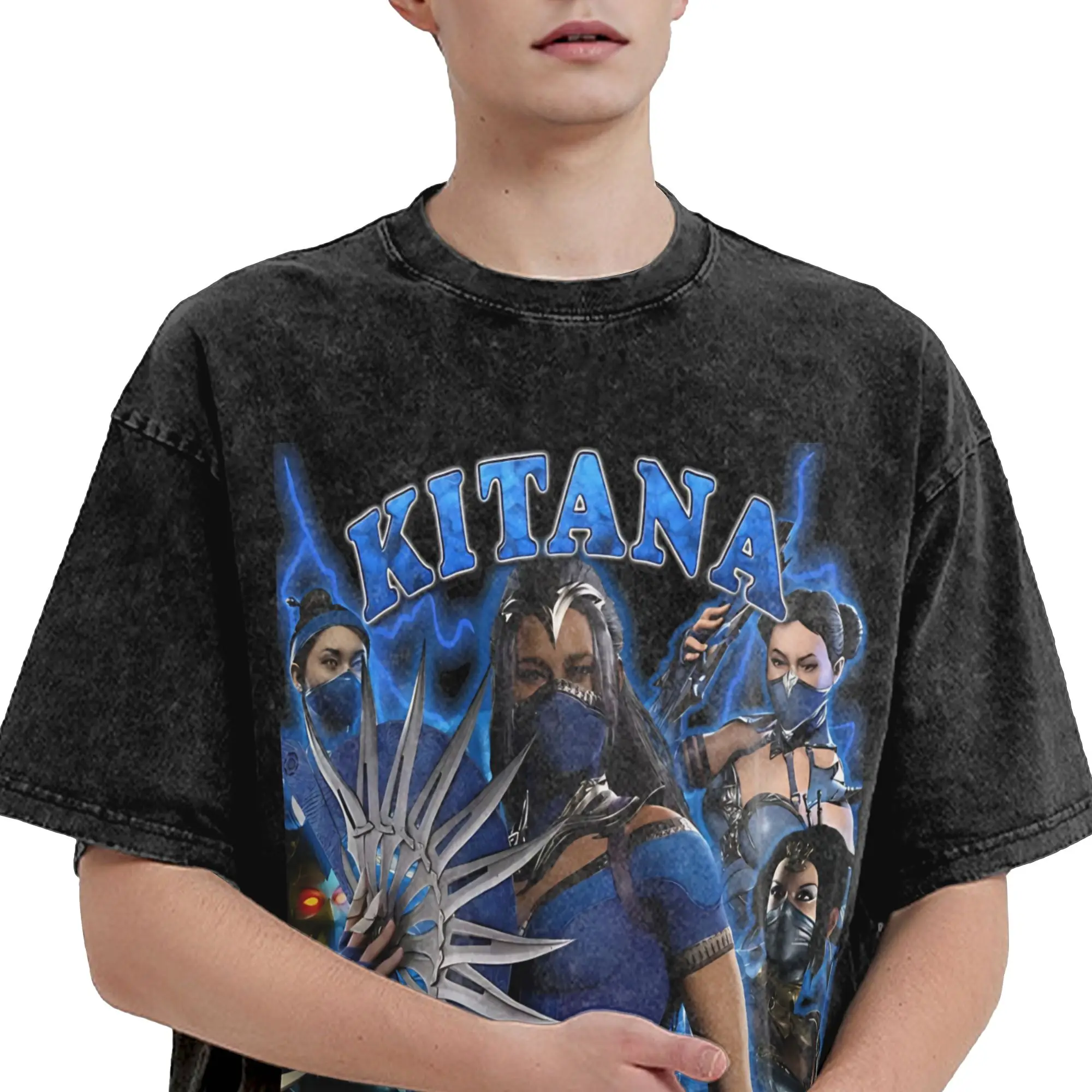 Kitana You Will Learn Respect Mortals Kombats Washed T Shirt Streetwear Hip Hop Cool T-Shirt  Tees Tops for Men Women