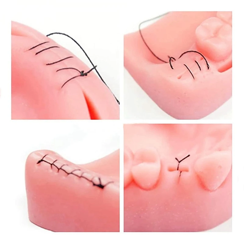 Juego de 2 juegos de Kit de entrenamiento de sutura de goma Oral Artificial de silicona, tipos comunes de heridas para práctica y entrenamiento de dentista