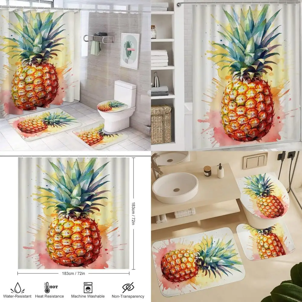 

Винтажный набор акварельных занавесок для душа с ананасом - фруктовый художественный декор для ванной комнаты с соответствующими шторами