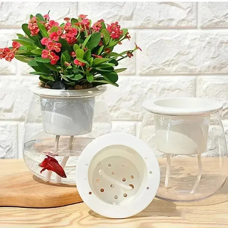 6pcs Self Watering Planter Pots Flowerpot Mini Round Design Succulent Plant Pot Indoor Lazy Flower Pot Garden Modern Decorative