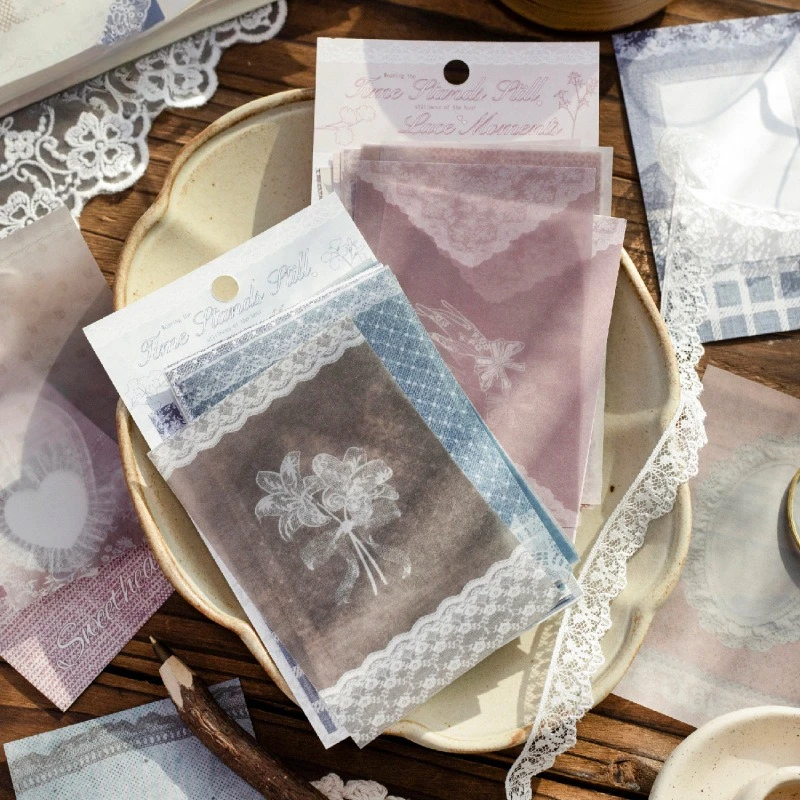 Vintage Lace Border Flower Landscape Material Paper Creative DIY Junk Journal Collage Scrapbooking Stationery