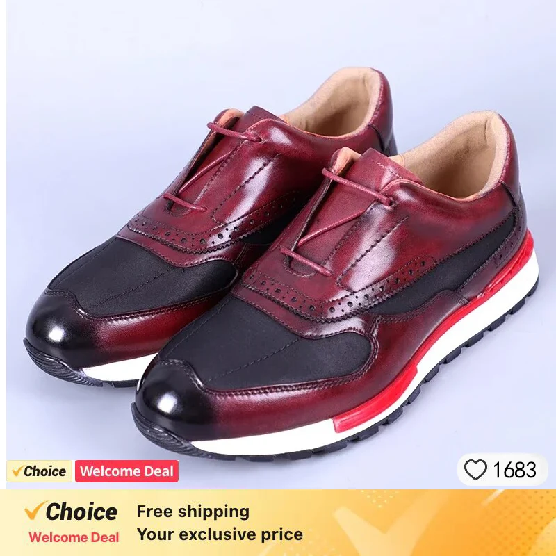 Eropean Casual Men's Sneakers Genuine Leather Hight Grade Brand Design Luxury Shoes Fashion 2024 Daily Party Lace-up Flats Shoes