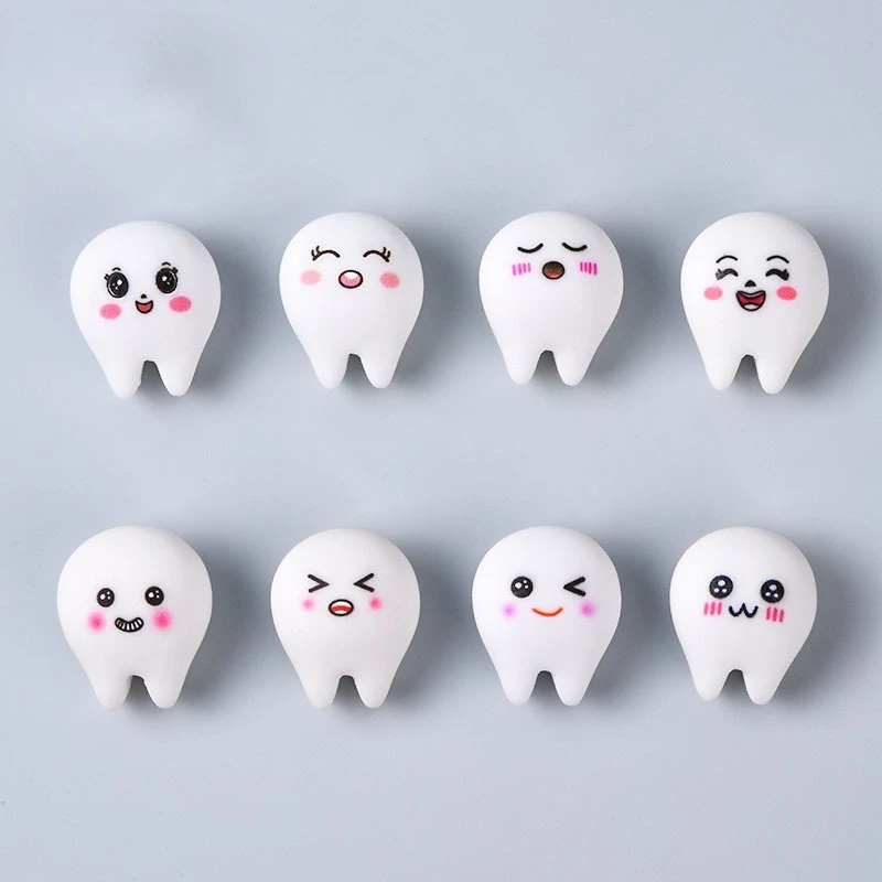 8pcs Cute White Tooth Shape Expression Resin Fridge Magnet Photo Wall Message Board Bulletin Board Decoration Magnetic Stickers