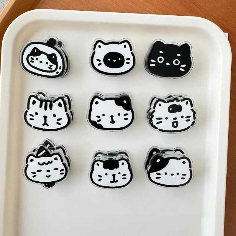 9 Pcs Cute Cartoon Cat Clip Acrylic Double Sided High Definition Pattern Sealing Clip, Memo Clip, PP Clip Stationery Supplies