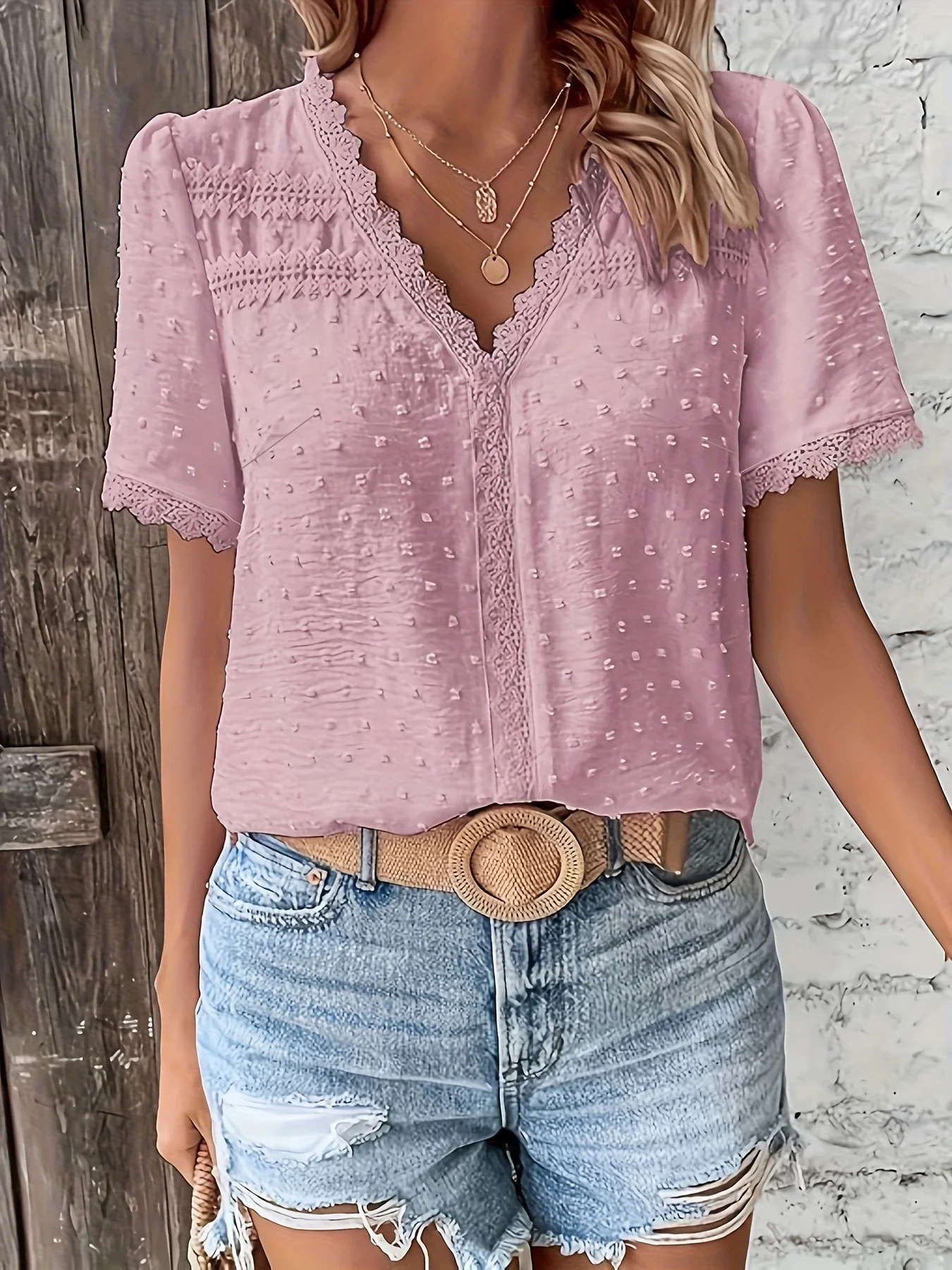 

Pink Women's plus size shirt summer chic elegant shirt casual women's fashionable shirt Pink