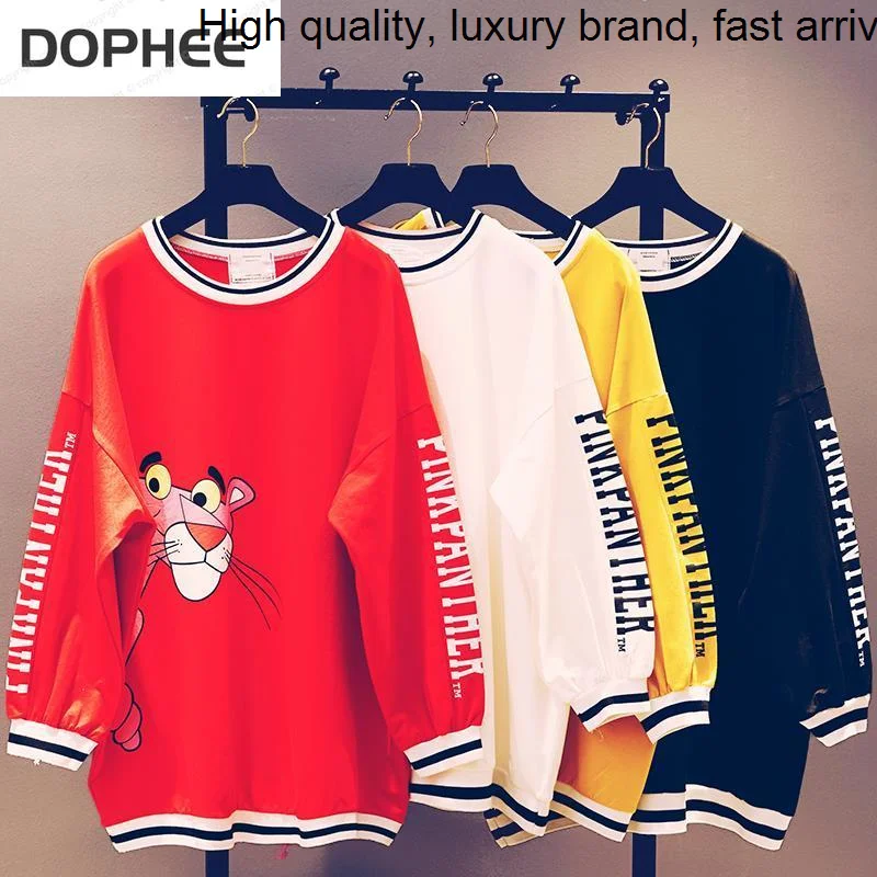 

Loose Large Size Women Pullovers New Medium-long Cartoon Letter Printing Long Sleeve Hoodie Tops All-match Students Sweatshirts